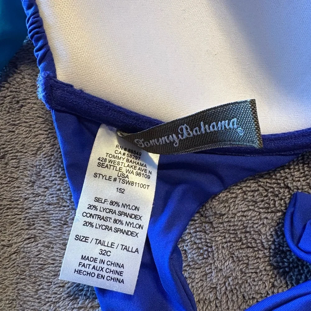 Tommy Bahama 2 Piece Blue‎ Colorblock Bikini Set-32C Lined Top/XS Hipster Bottom